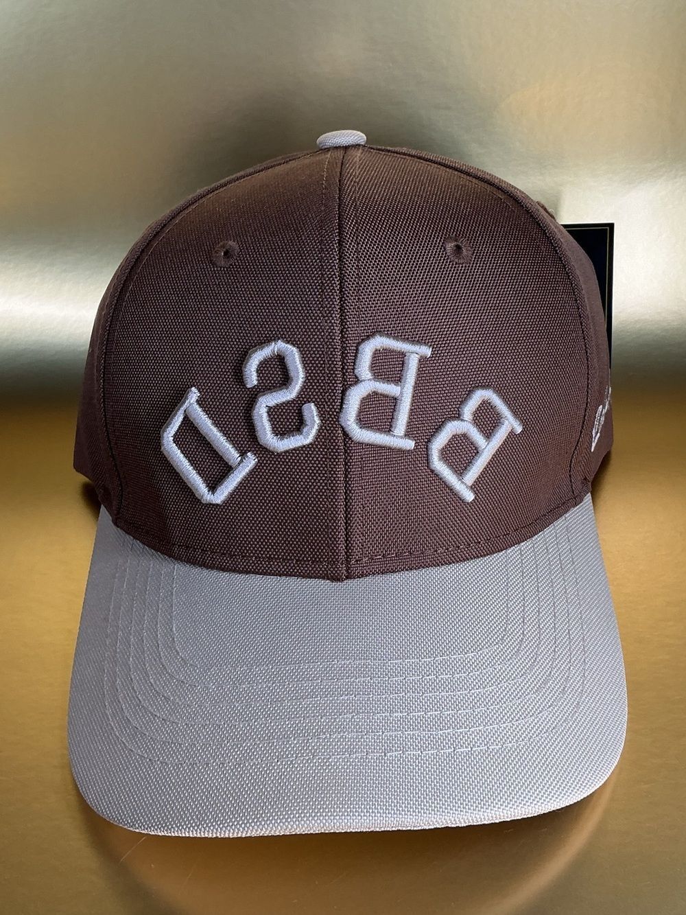 Invicta Brown & Beige Baseball Cap with White Raised backwards Letters BBSD